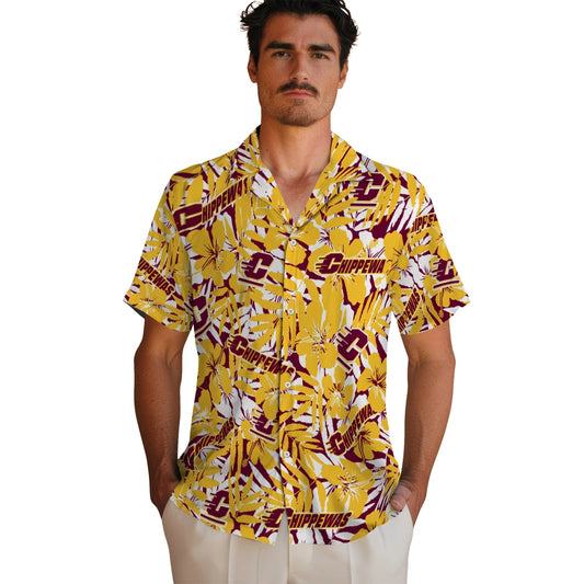 Central Michigan Chippewas Hawaiian Shirt - Hibiscus Overlay | Moonbestprint