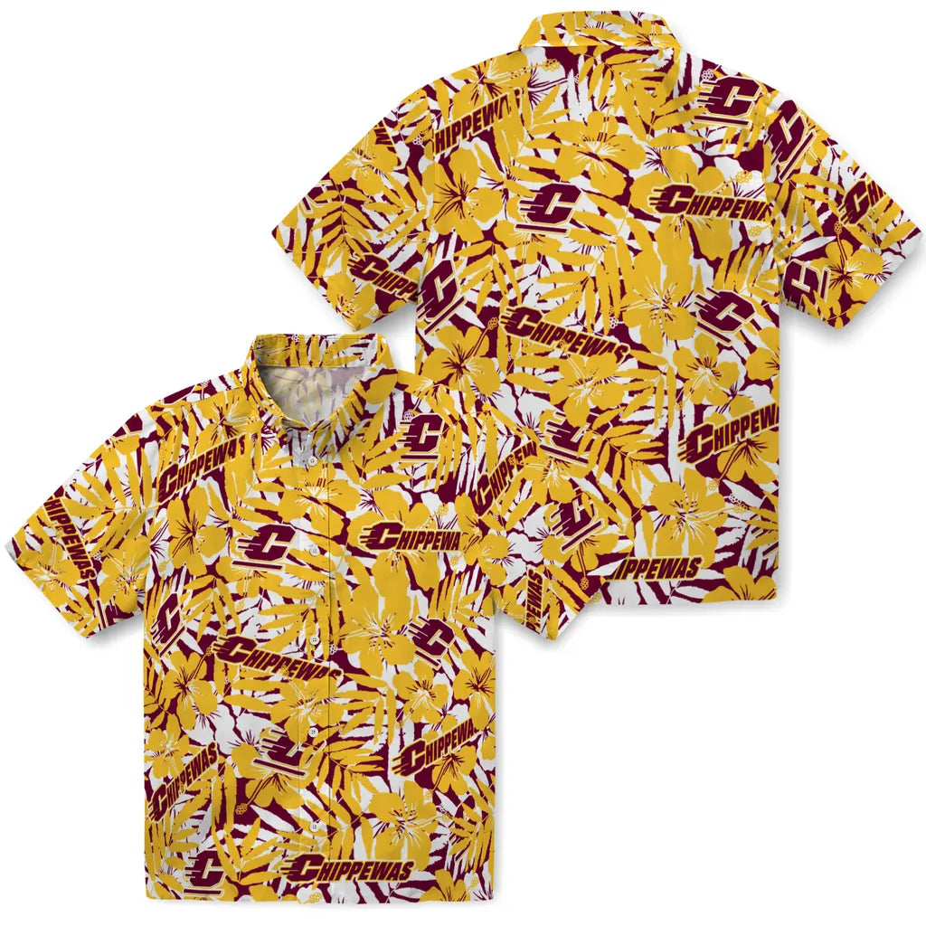 Central Michigan Chippewas Hawaiian Shirt - Hibiscus Overlay | Moonbestprint