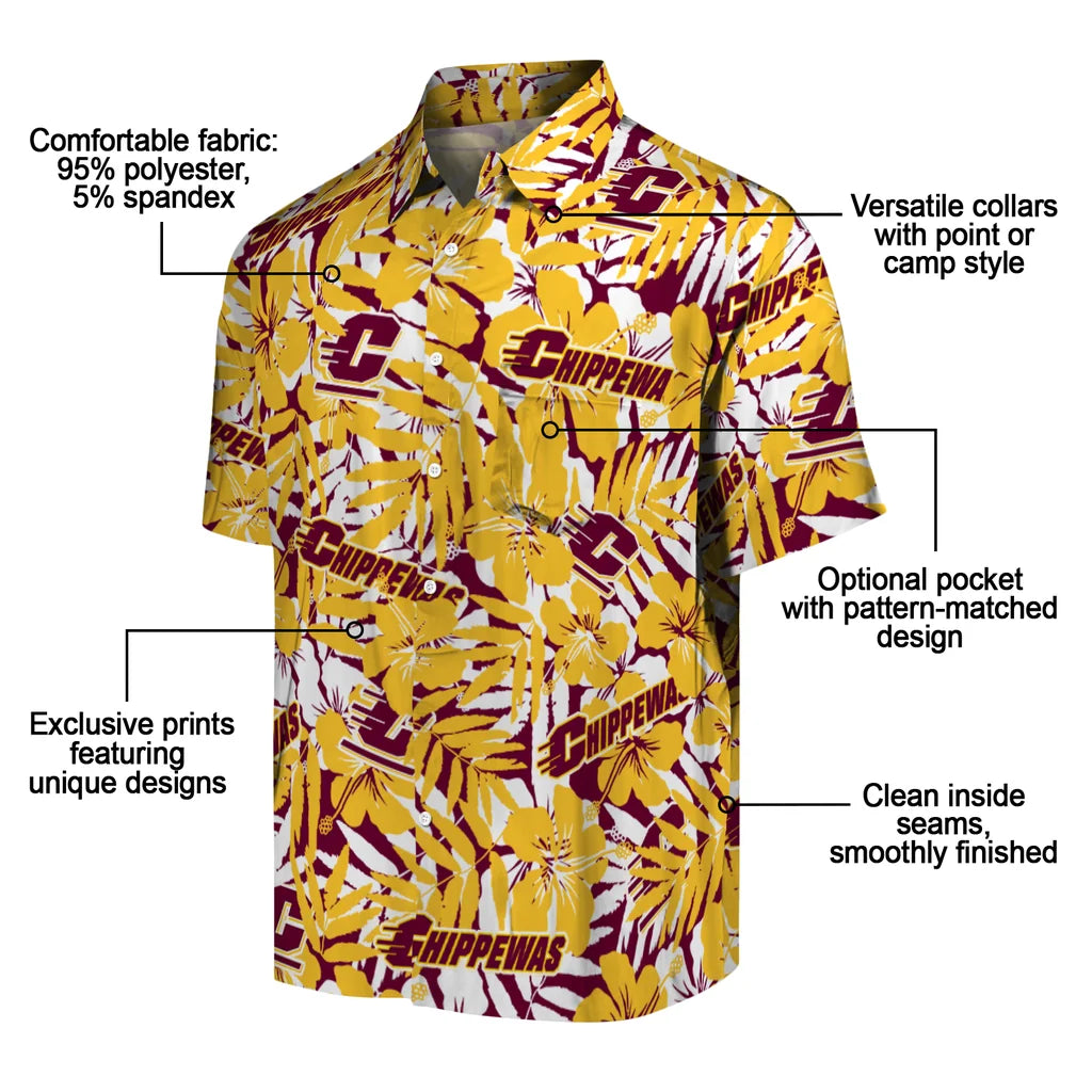 Central Michigan Chippewas Hawaiian Shirt - Hibiscus Overlay | Moonbestprint