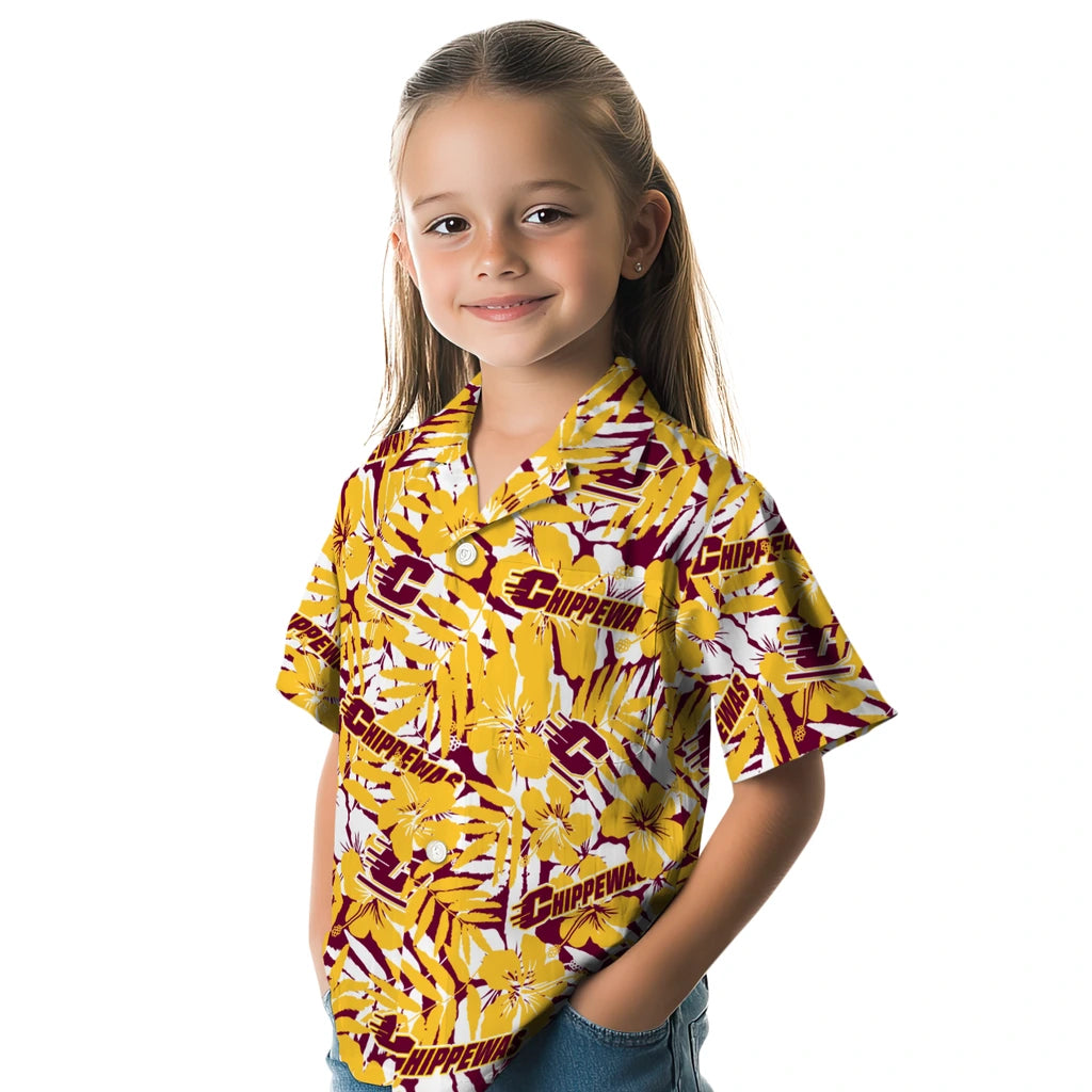 Central Michigan Chippewas Hawaiian Shirt - Hibiscus Overlay | Moonbestprint
