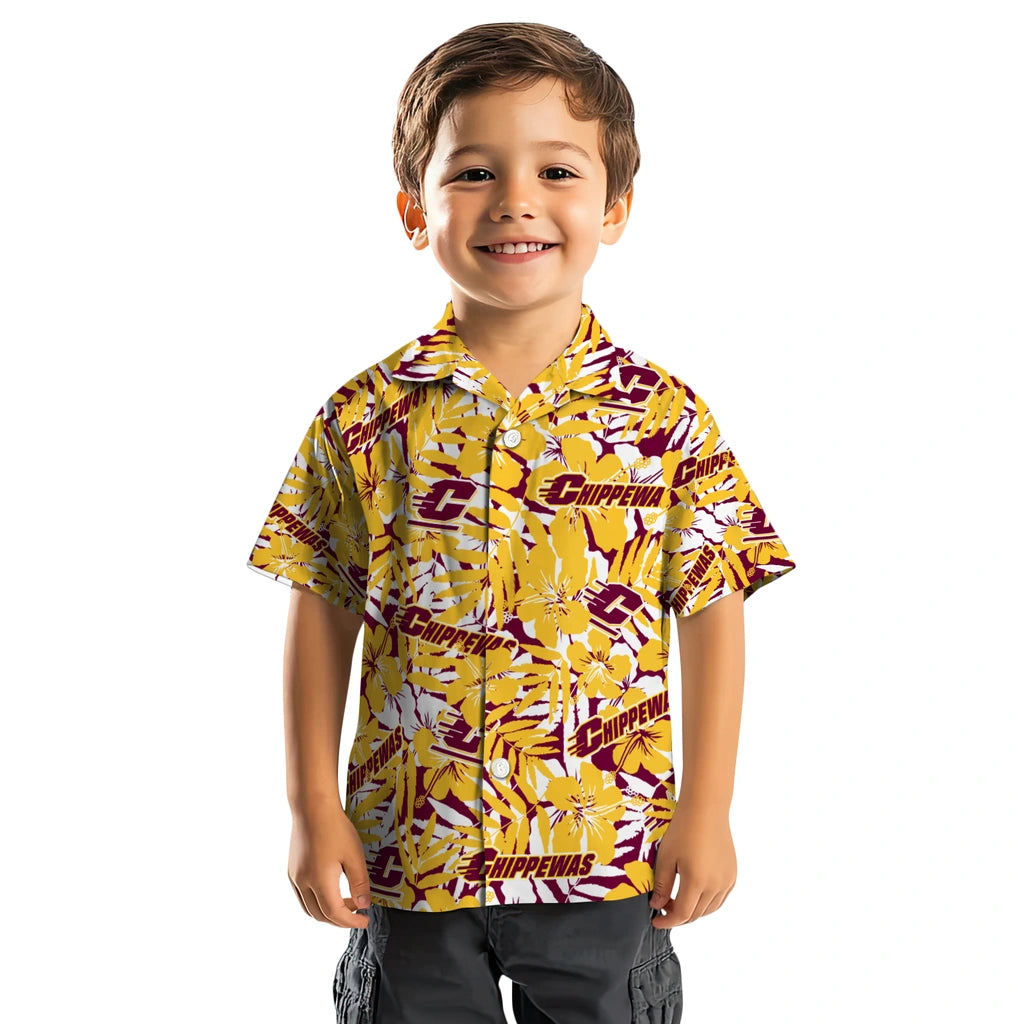 Central Michigan Chippewas Hawaiian Shirt - Hibiscus Overlay | Moonbestprint