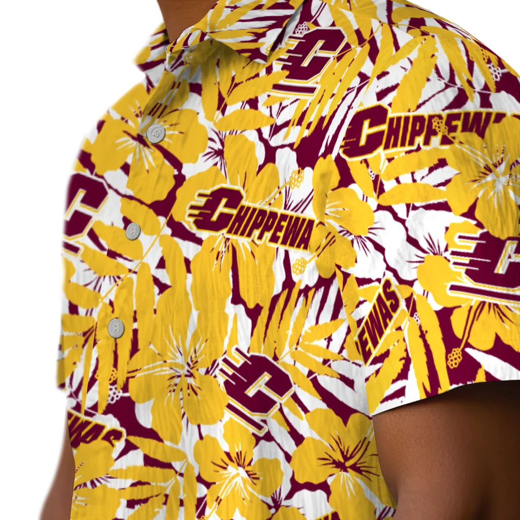 Central Michigan Chippewas Hawaiian Shirt - Hibiscus Overlay | Moonbestprint