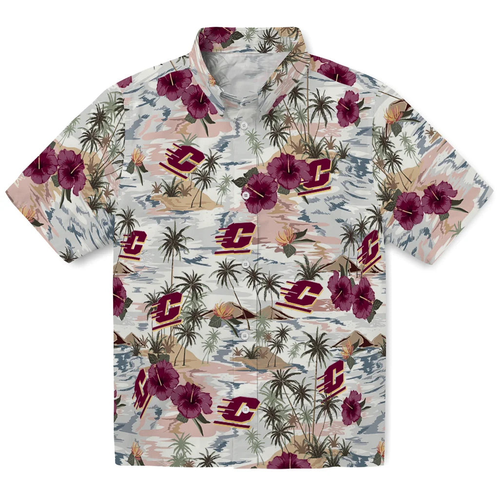 Central Michigan Chippewas Hawaiian Shirt - Hibiscus Seaside | Moonbestprint
