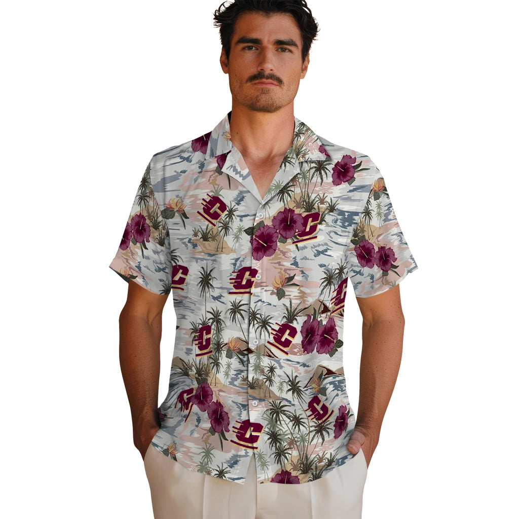 Central Michigan Chippewas Hawaiian Shirt - Hibiscus Seaside | Moonbestprint