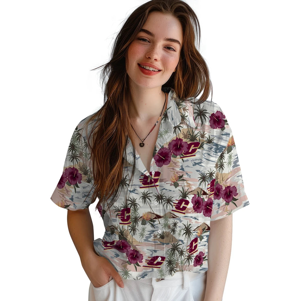 Central Michigan Chippewas Hawaiian Shirt - Hibiscus Seaside | Moonbestprint