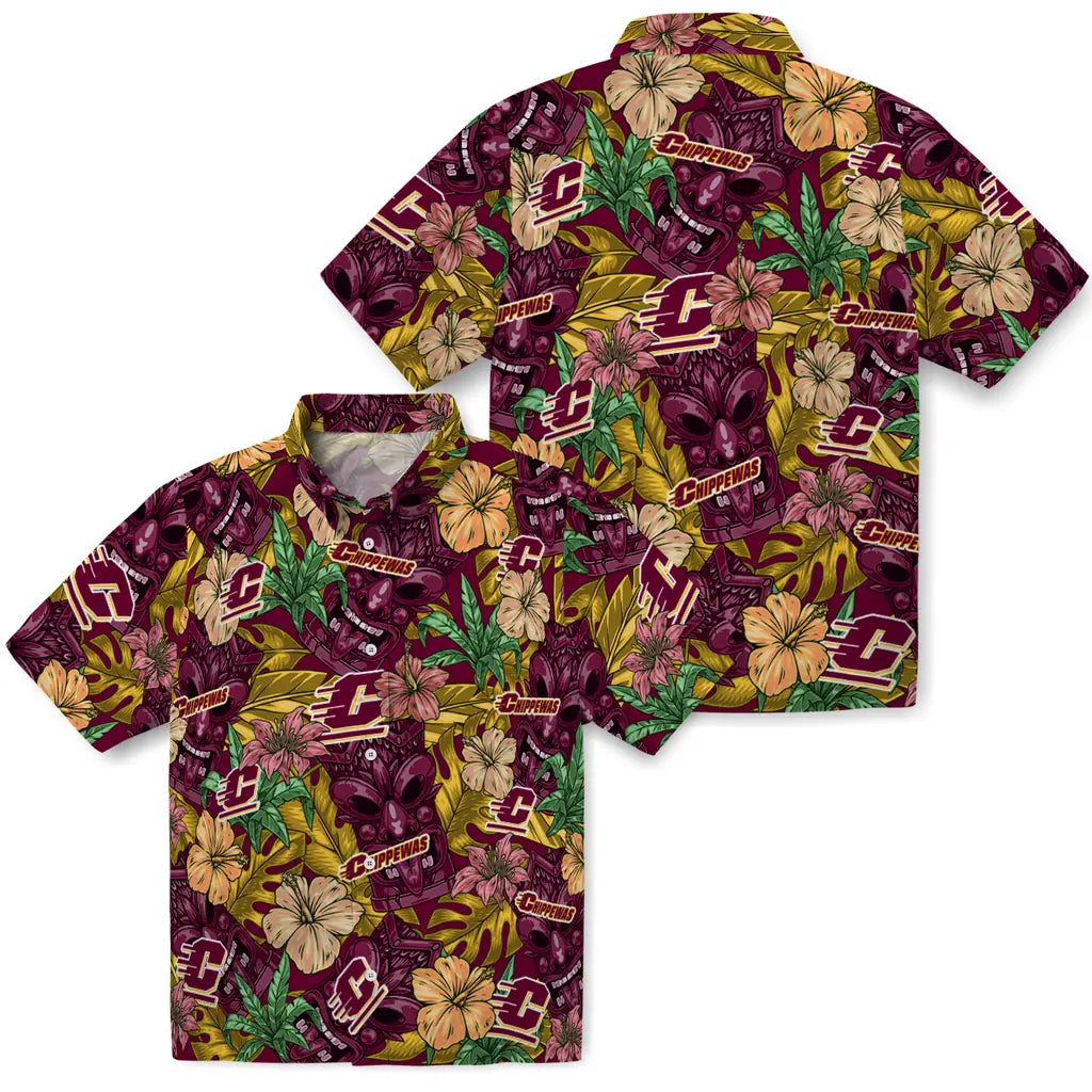 Central Michigan Chippewas Hawaiian Shirt - Hibiscus Tiki Jungle | Moonbestprint