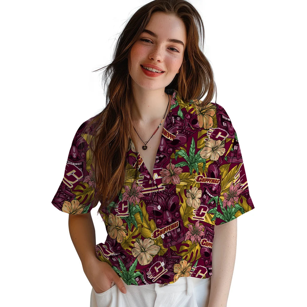 Central Michigan Chippewas Hawaiian Shirt - Hibiscus Tiki Jungle | Moonbestprint