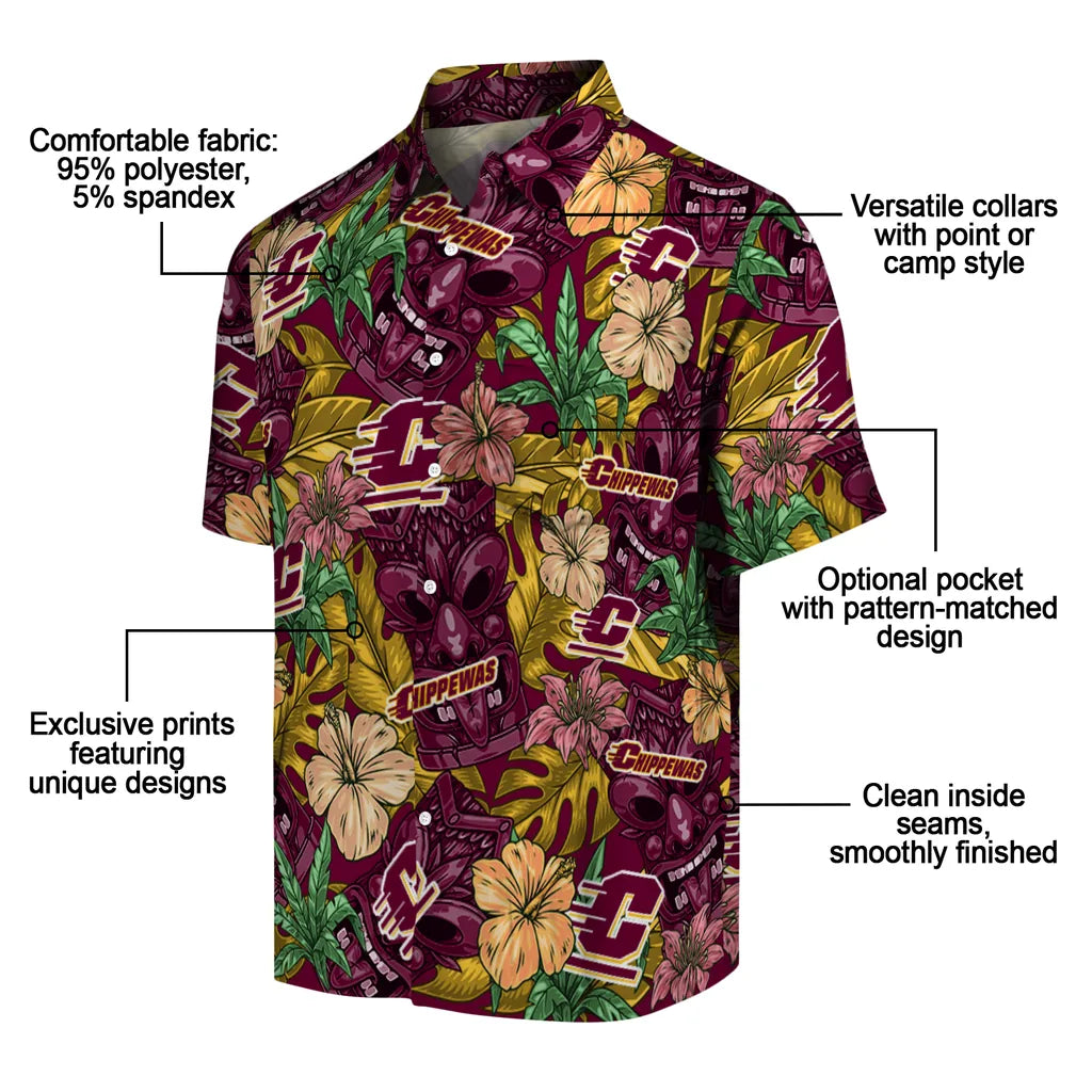 Central Michigan Chippewas Hawaiian Shirt - Hibiscus Tiki Jungle | Moonbestprint