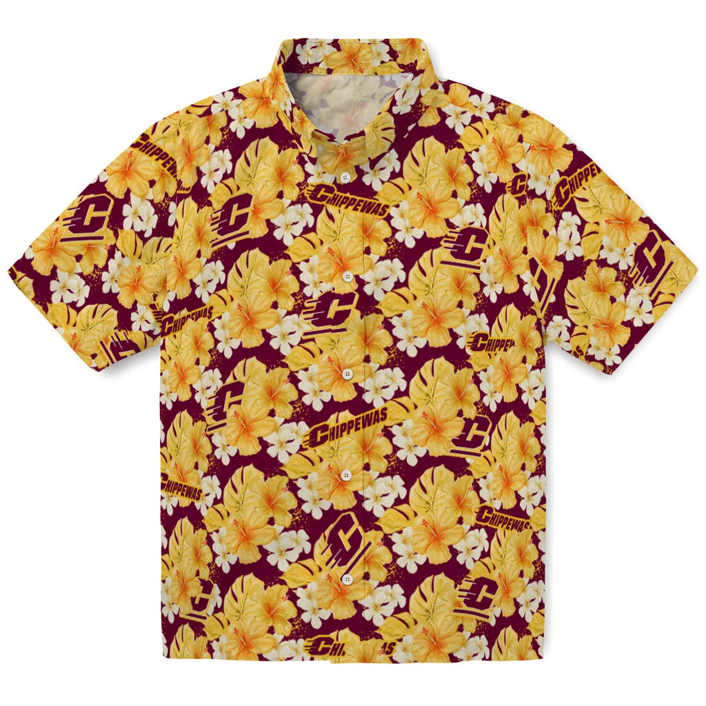 Central Michigan Chippewas Hawaiian Shirt - Hibiscus Tropics | Moonbestprint