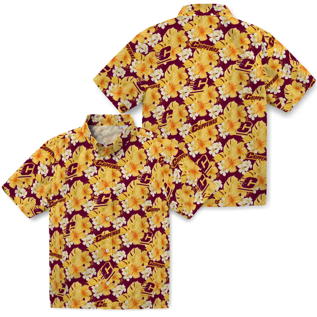 Central Michigan Chippewas Hawaiian Shirt - Hibiscus Tropics | Moonbestprint