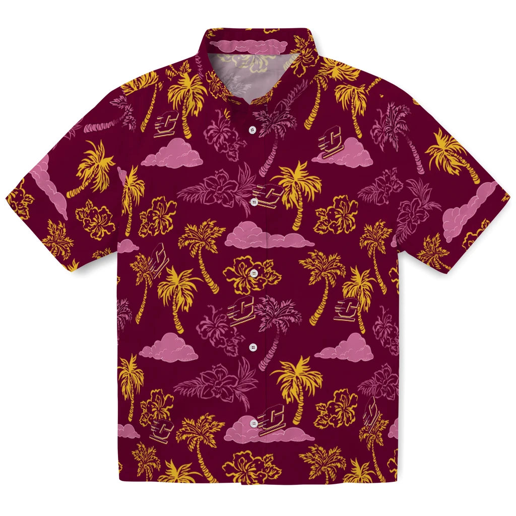 Central Michigan Chippewas Hawaiian Shirt - Palm And Clouds | Moonbestprint