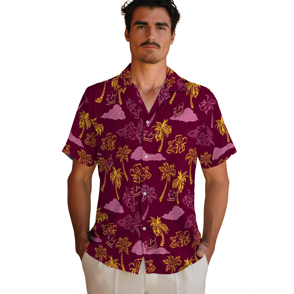 Central Michigan Chippewas Hawaiian Shirt - Palm And Clouds | Moonbestprint