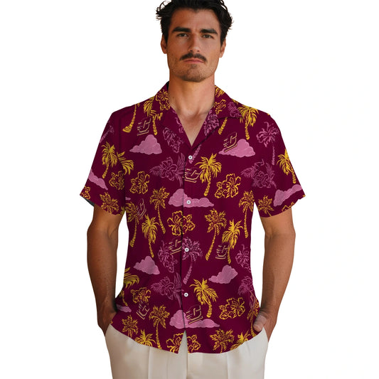 Central Michigan Chippewas Hawaiian Shirt - Palm And Clouds | Moonbestprint
