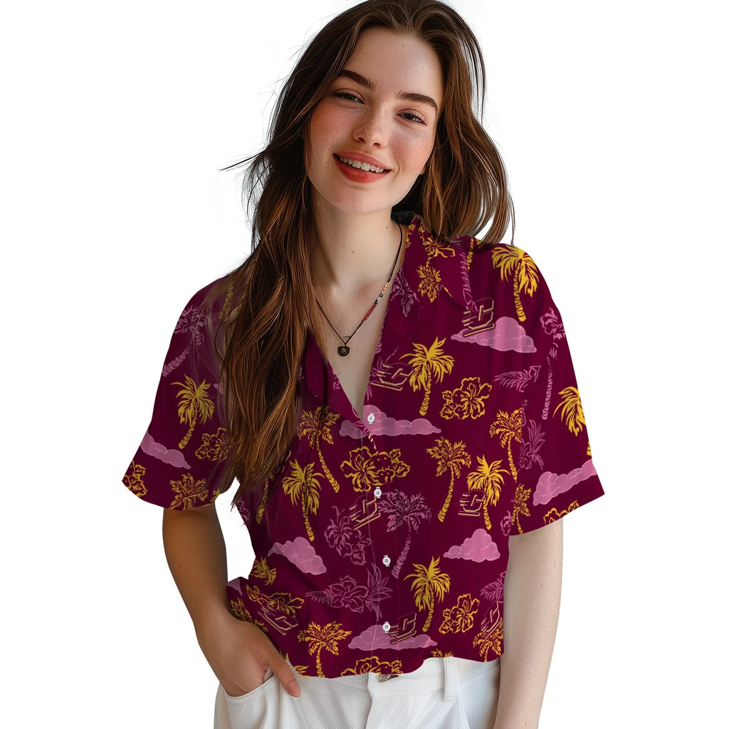 Central Michigan Chippewas Hawaiian Shirt - Palm And Clouds | Moonbestprint