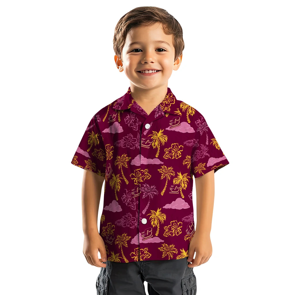 Central Michigan Chippewas Hawaiian Shirt - Palm And Clouds | Moonbestprint
