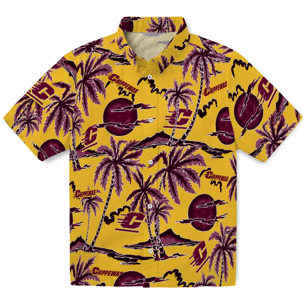 Central Michigan Chippewas Hawaiian Shirt - Palm Sunset | Moonbestprint