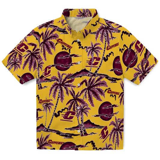Central Michigan Chippewas Hawaiian Shirt - Palm Sunset | Moonbestprint