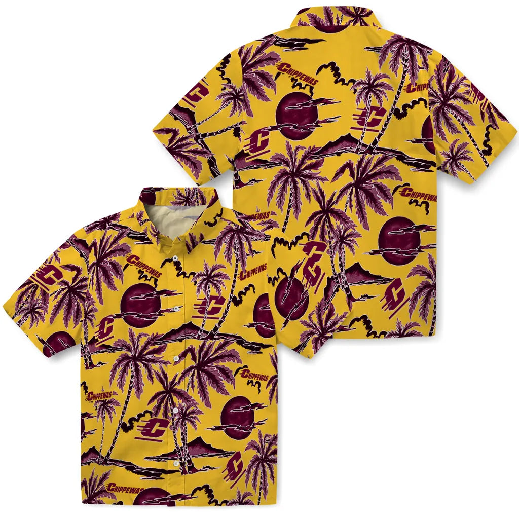 Central Michigan Chippewas Hawaiian Shirt - Palm Sunset | Moonbestprint