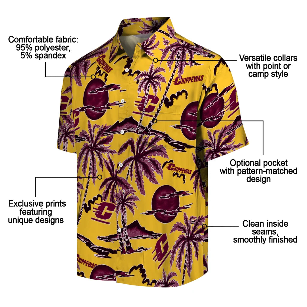 Central Michigan Chippewas Hawaiian Shirt - Palm Sunset | Moonbestprint