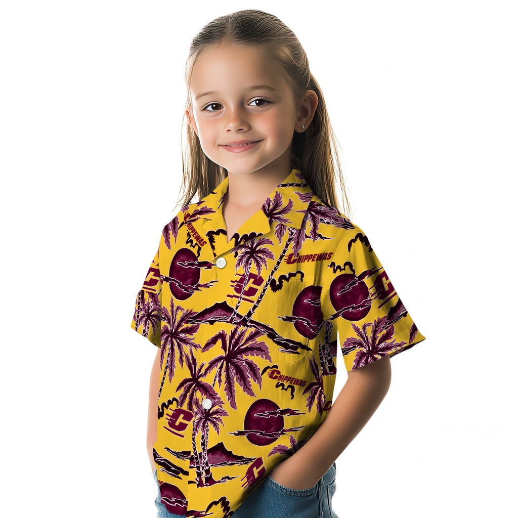 Central Michigan Chippewas Hawaiian Shirt - Palm Sunset | Moonbestprint