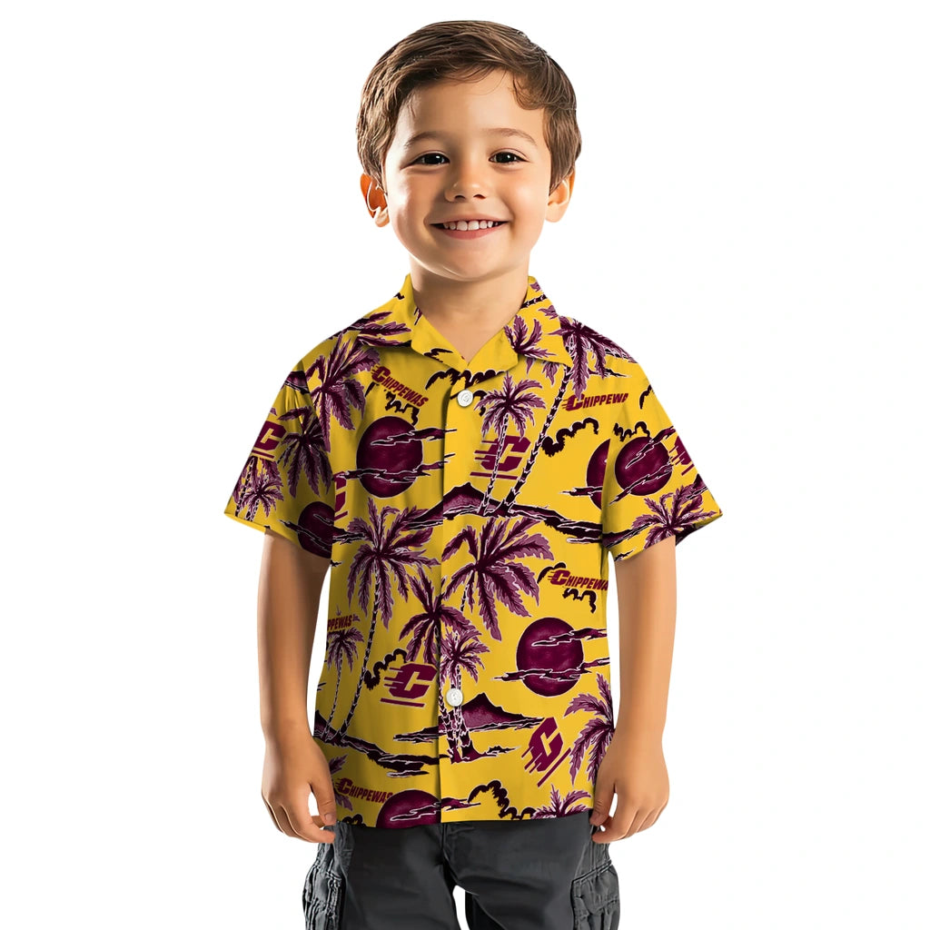 Central Michigan Chippewas Hawaiian Shirt - Palm Sunset | Moonbestprint