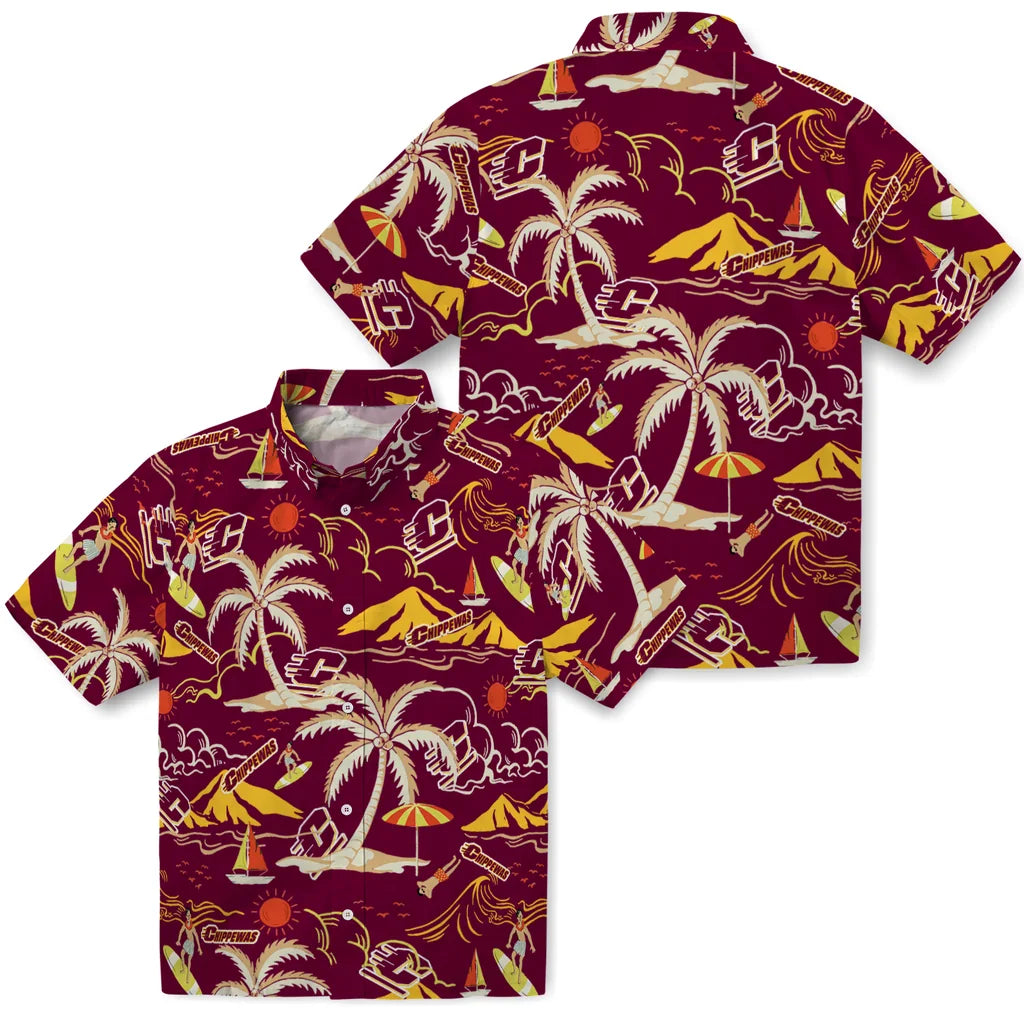 Central Michigan Chippewas Hawaiian Shirt - Palm Tree Island | Moonbestprint
