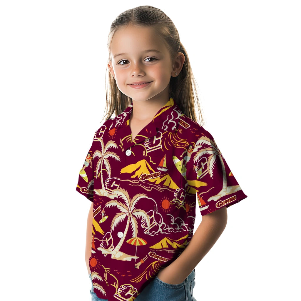 Central Michigan Chippewas Hawaiian Shirt - Palm Tree Island | Moonbestprint