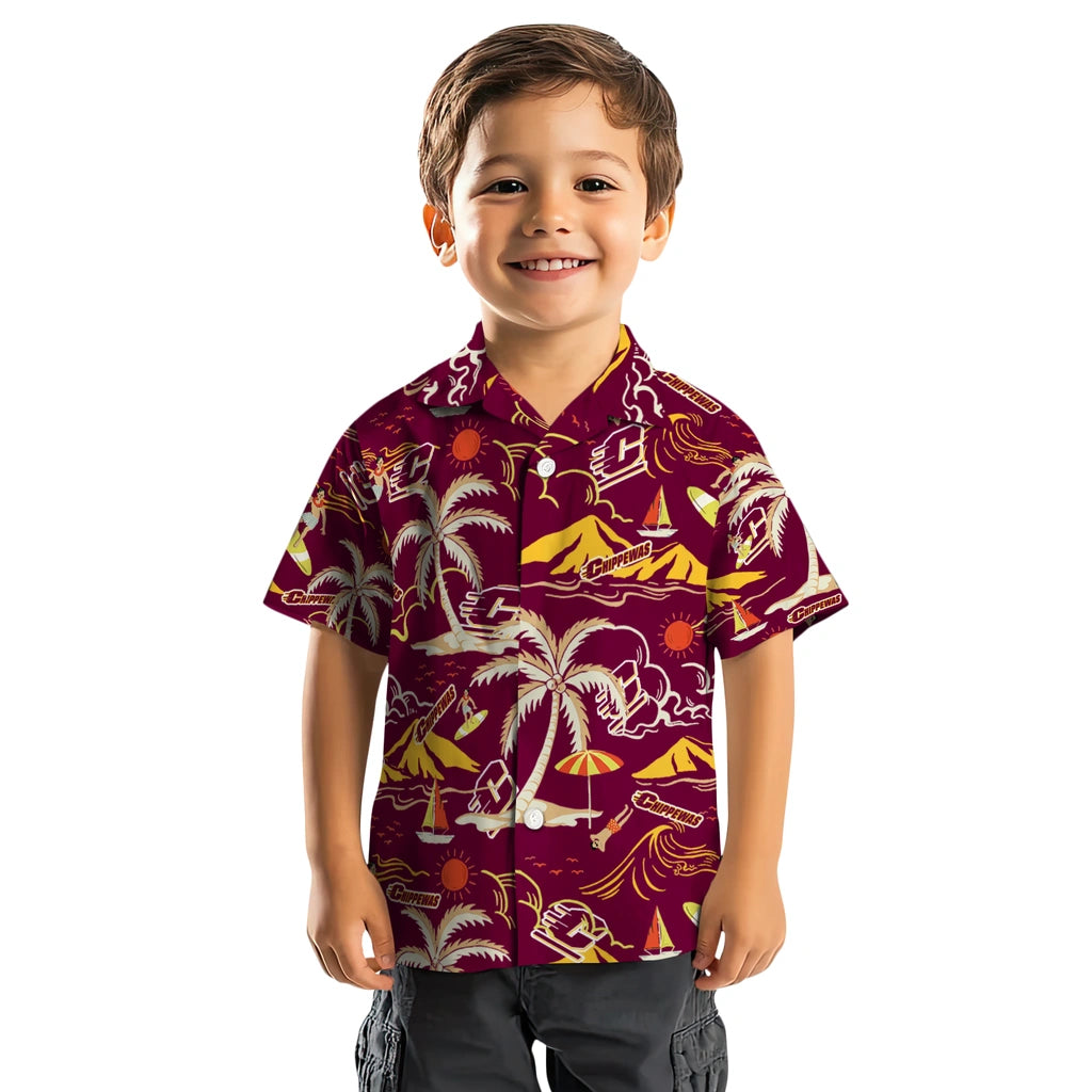 Central Michigan Chippewas Hawaiian Shirt - Palm Tree Island | Moonbestprint