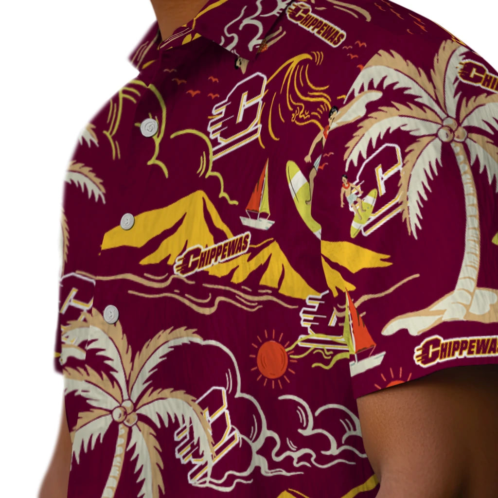 Central Michigan Chippewas Hawaiian Shirt - Palm Tree Island | Moonbestprint