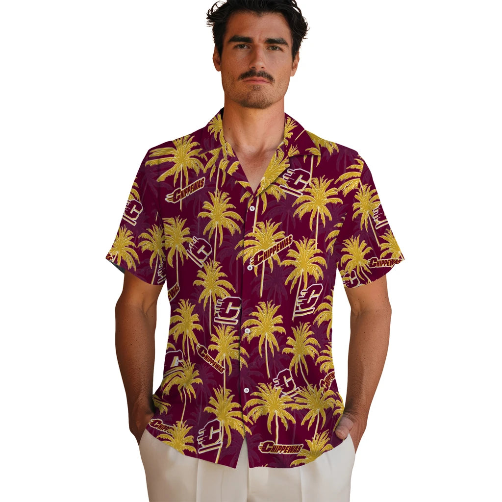 Central Michigan Chippewas Hawaiian Shirt - Palm Tree Motif | Moonbestprint