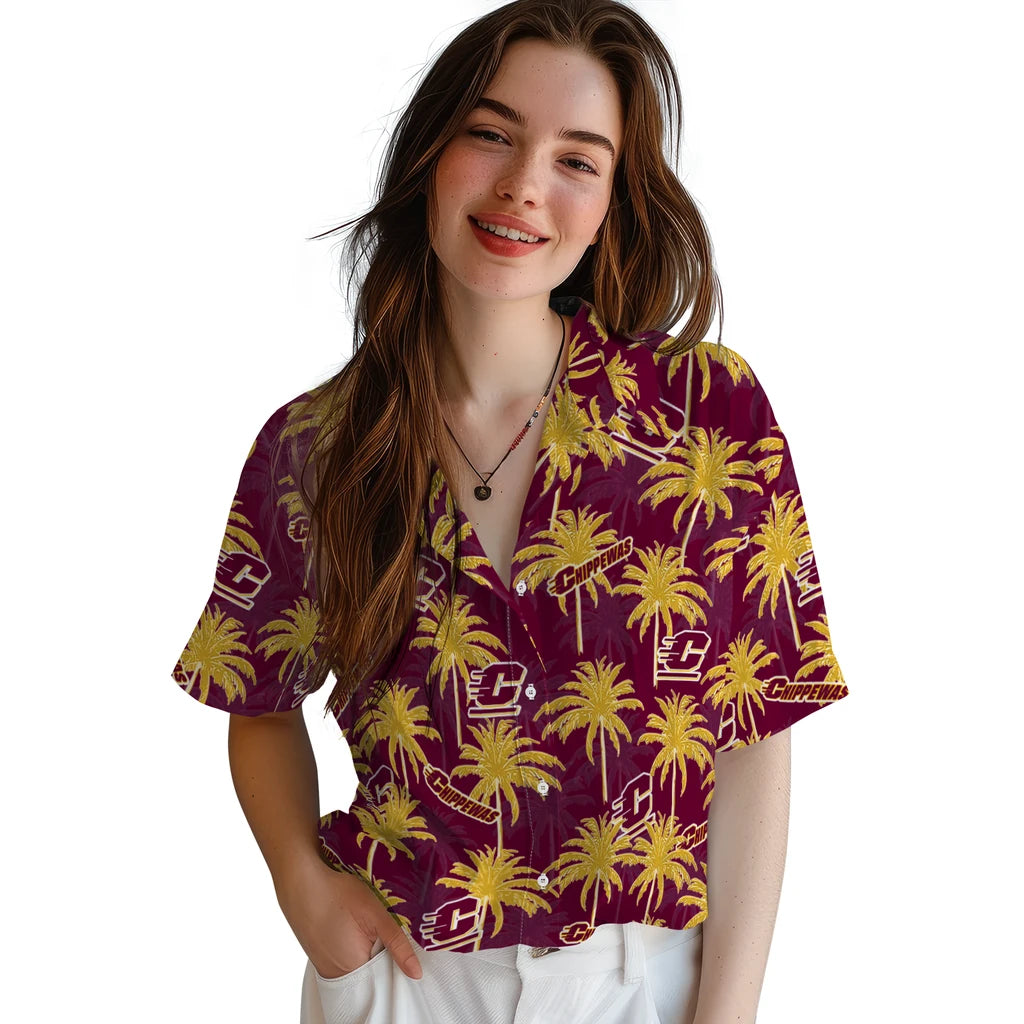 Central Michigan Chippewas Hawaiian Shirt - Palm Tree Motif | Moonbestprint