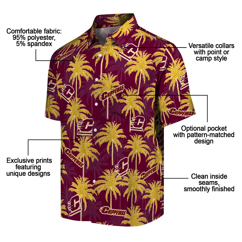 Central Michigan Chippewas Hawaiian Shirt - Palm Tree Motif | Moonbestprint
