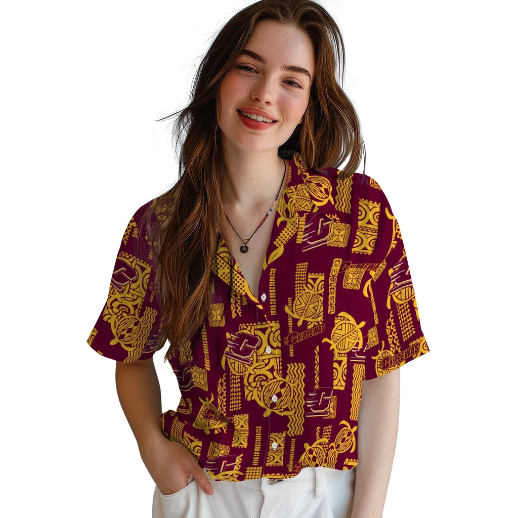 Central Michigan Chippewas Hawaiian Shirt - Turtle Lines | Moonbestprint