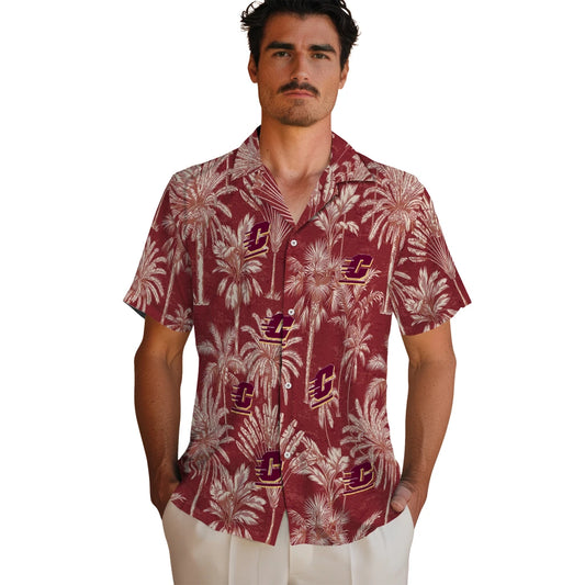 Central Michigan Chippewas Hawaiian Shirt - Vintage Palm Tree | Moonbestprint