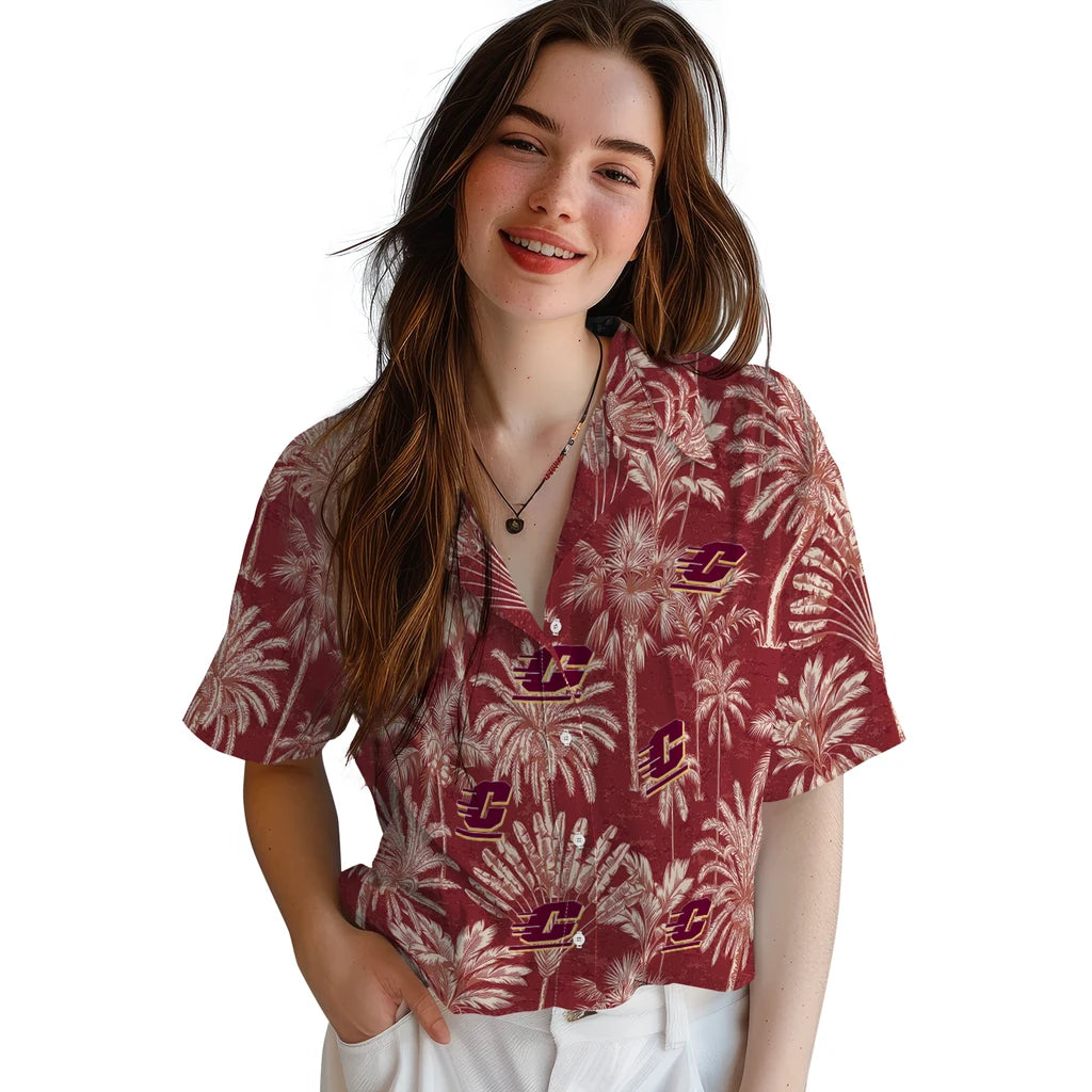 Central Michigan Chippewas Hawaiian Shirt - Vintage Palm Tree | Moonbestprint