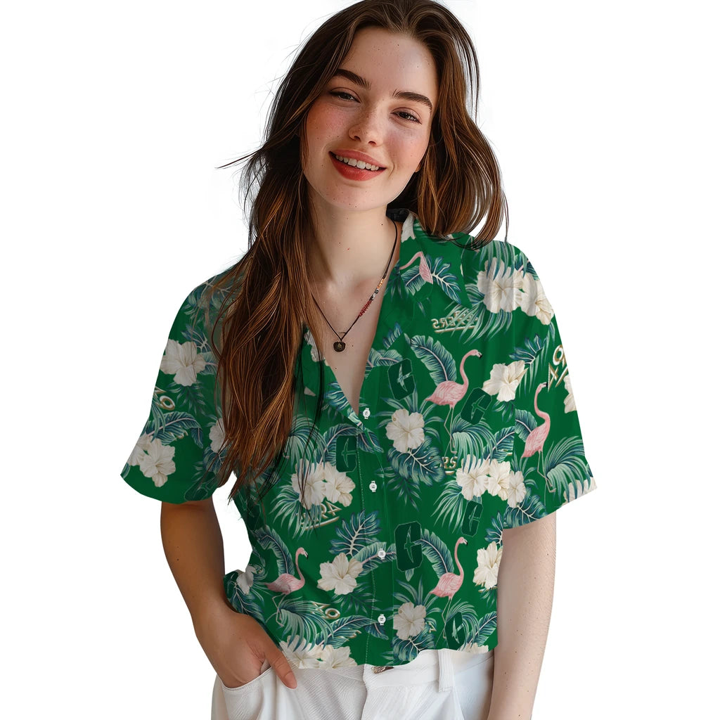 Charlotte 49ers Hawaiian Shirt - Flamingo and Hibiscus | Moonbestprint