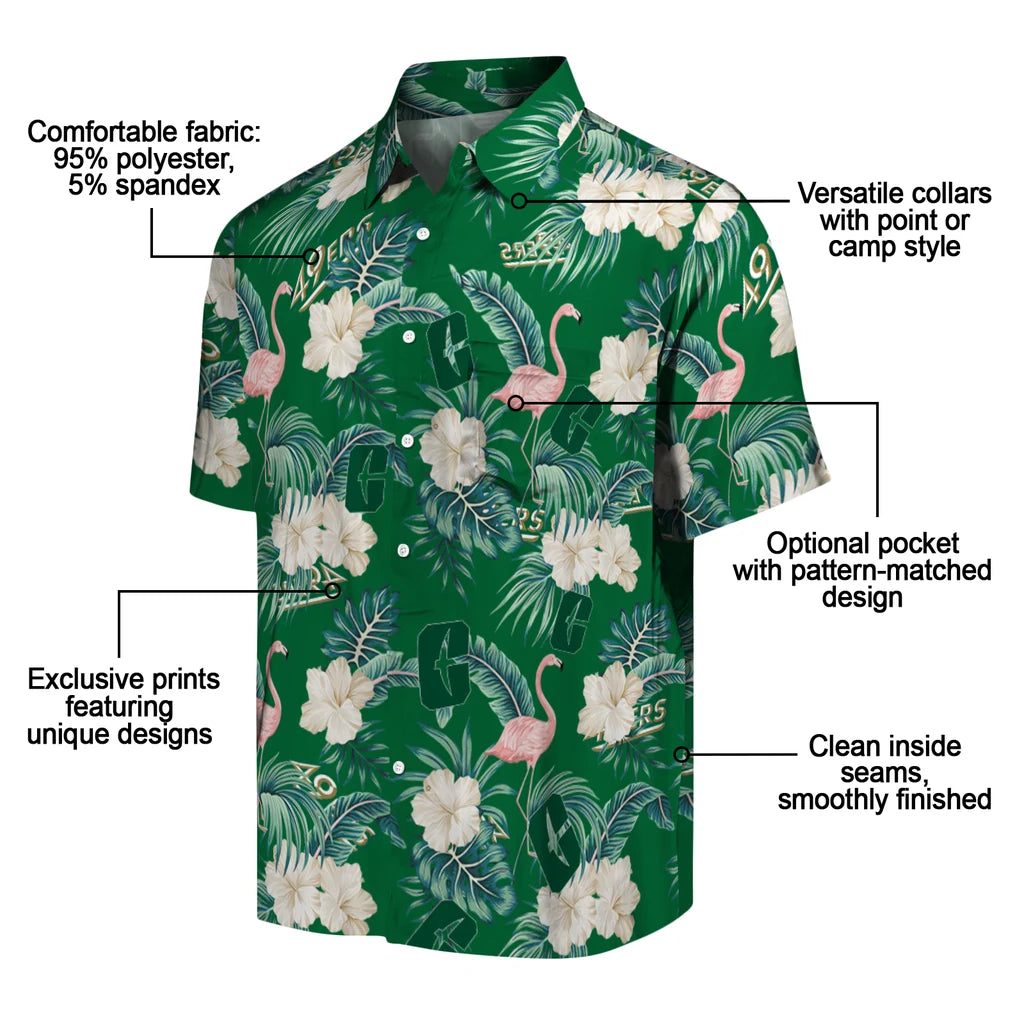 Charlotte 49ers Hawaiian Shirt - Flamingo and Hibiscus | Moonbestprint