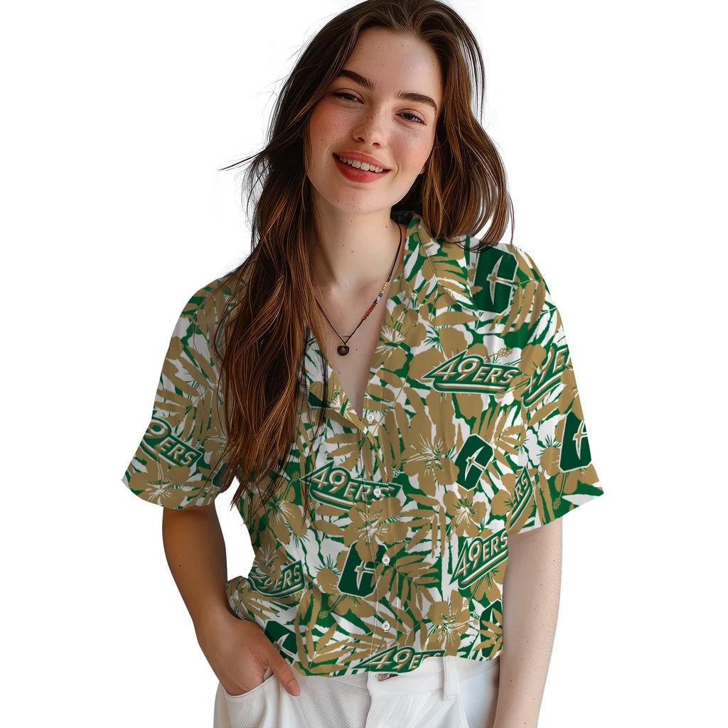 Charlotte 49ers Hawaiian Shirt - Hibiscus Overlay | Moonbestprint