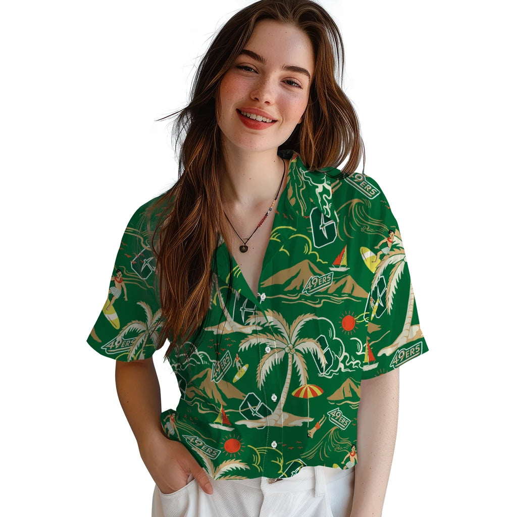 Charlotte 49ers Hawaiian Shirt - Palm Tree Island | Moonbestprint