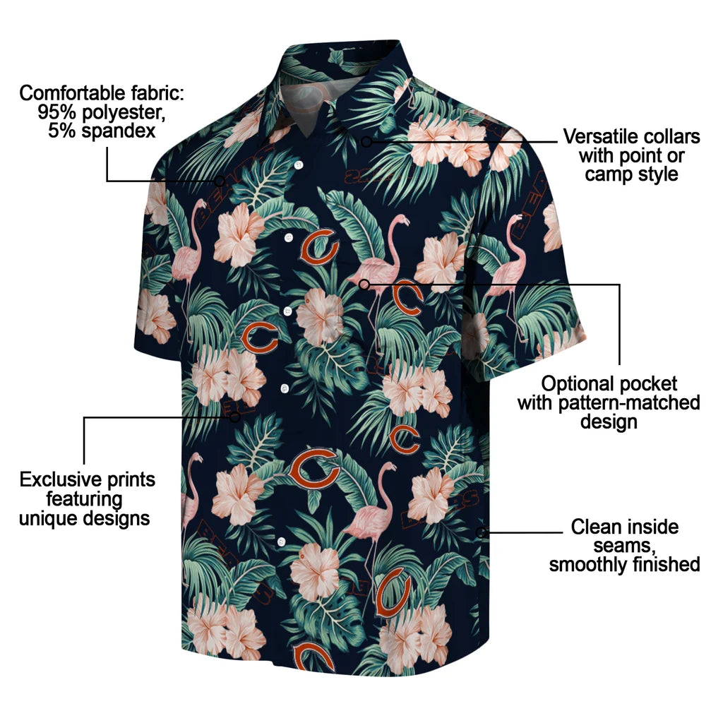 Chicago Bears Hawaiian Shirt - Flamingo and Hibiscus | Moonbestprint