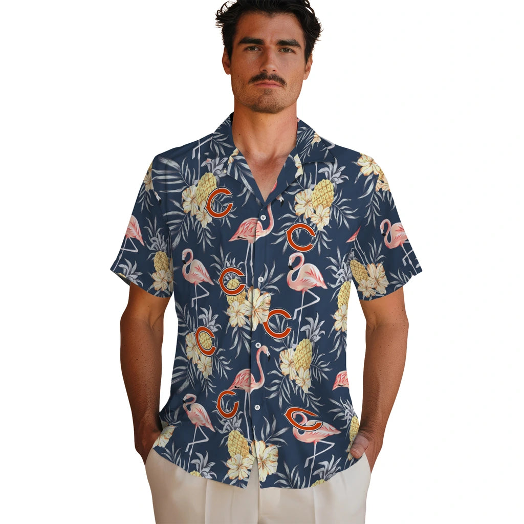Chicago Bears Hawaiian Shirt - Flamingo Hibiscus | Moonbestprint
