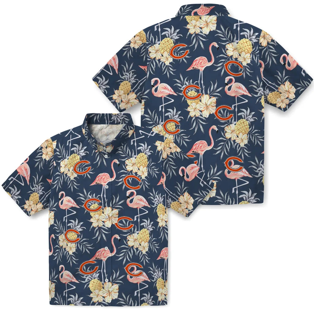 Chicago Bears Hawaiian Shirt - Flamingo Hibiscus | Moonbestprint