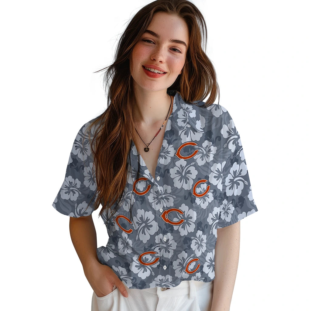 Chicago Bears Hawaiian Shirt - Hibiscus Cluster | Moonbestprint