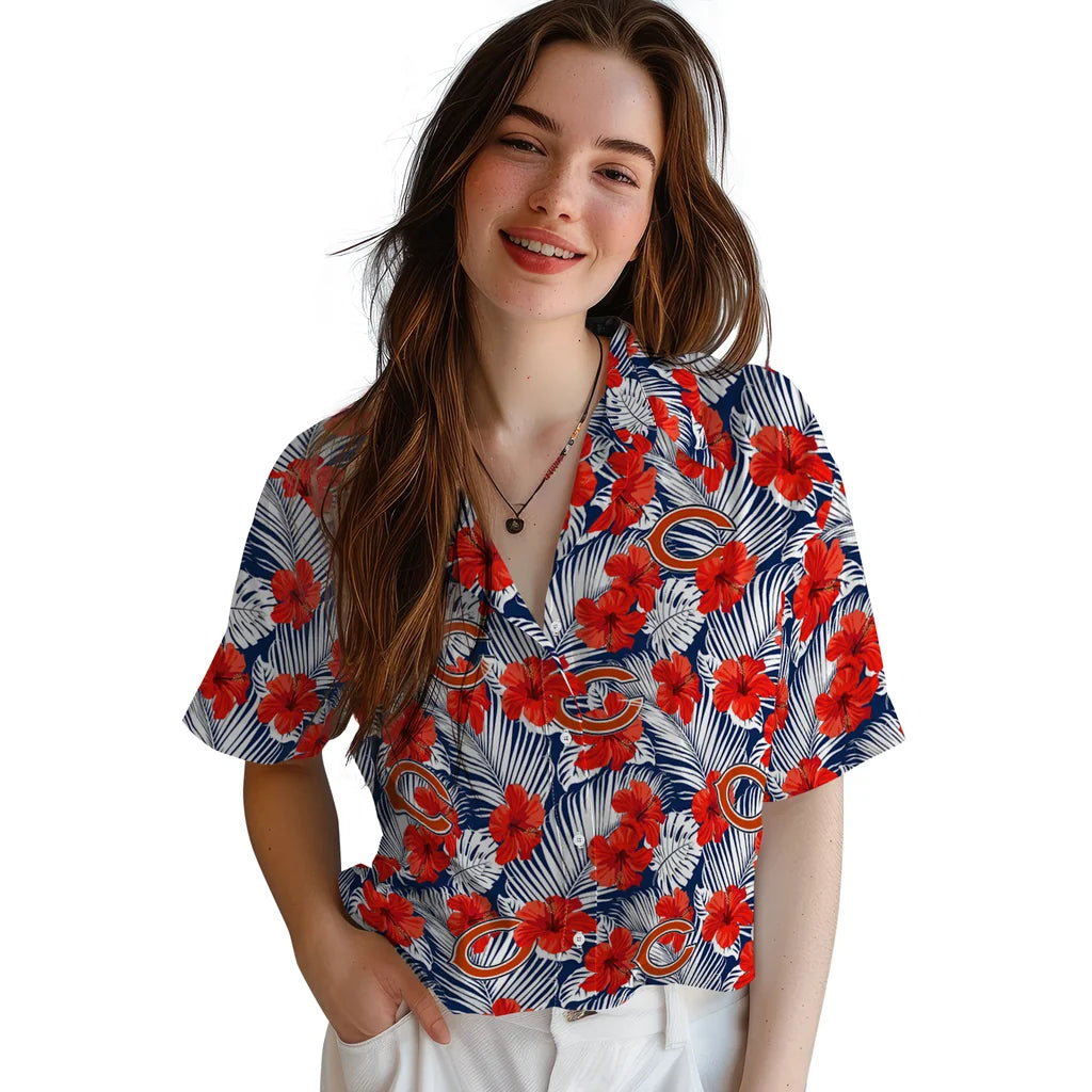 Chicago Bears Hawaiian Shirt - Hibiscus Fiesta | Moonbestprint