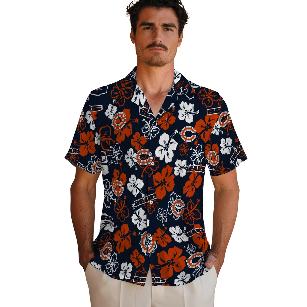 Chicago Bears Hawaiian Shirt - Hibiscus Flower Design | Moonbestprint