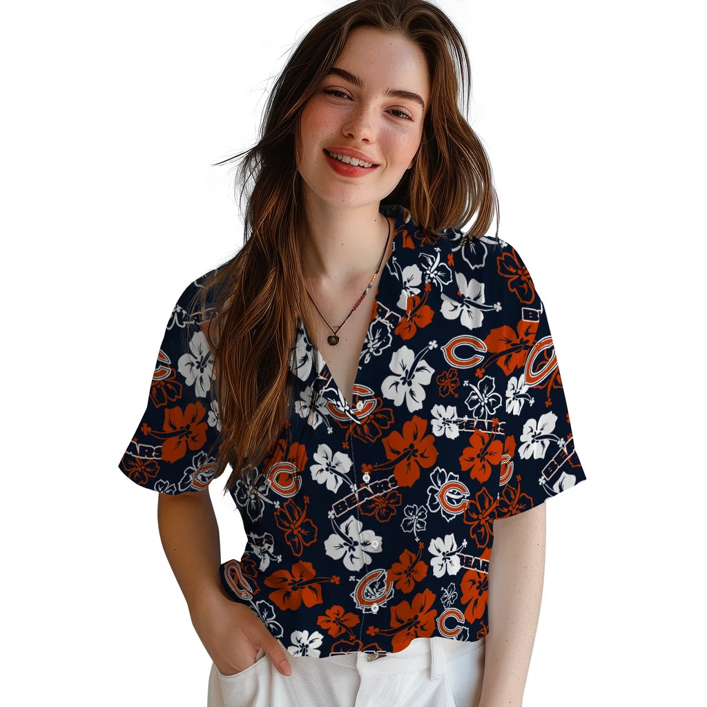 Chicago Bears Hawaiian Shirt - Hibiscus Flower Design | Moonbestprint