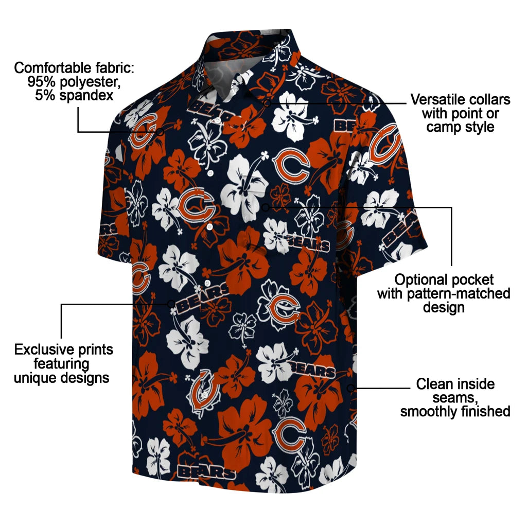 Chicago Bears Hawaiian Shirt - Hibiscus Flower Design | Moonbestprint