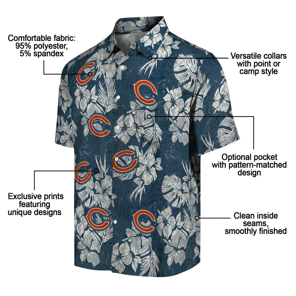 Chicago Bears Hawaiian Shirt - Hibiscus Flowers | Moonbestprint