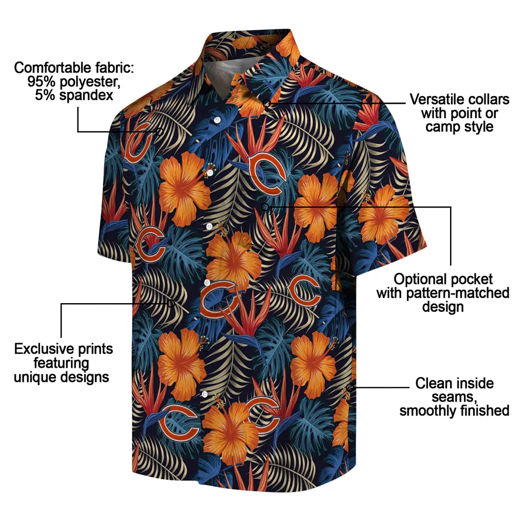 Chicago Bears Hawaiian Shirt - Hibiscus Foliage | Moonbestprint