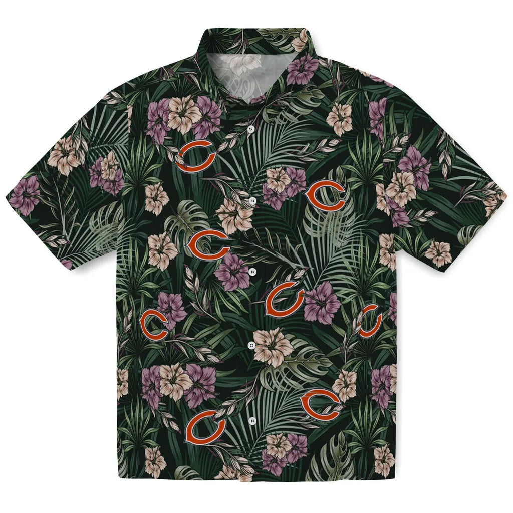 Chicago Bears Hawaiian Shirt - Hibiscus Leaves Pattern | Moonbestprint